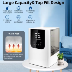 Quiet 6L Auto Shut Off and Easy to Clean Mist Air Ultrasonic Humidifier